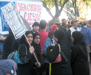 Photo: Muslim women demonstrators, clad in hijab