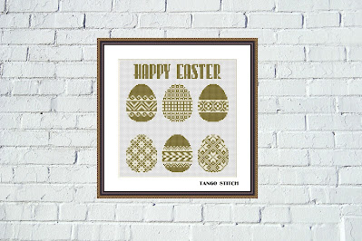 Happy Easter gold ornament cross stitch pattern