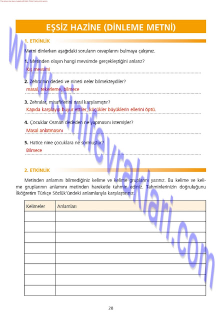 7. Sınıf Türkçe Çalışma Kitabı Cevapları Ezde Yayınları Sayfa 28