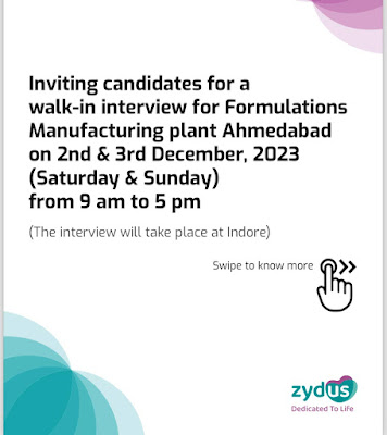 Zydus Walk In Interview For QC/ QA/ Production/ Packing/ Engineering