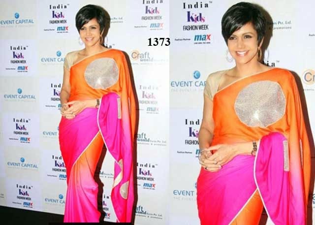 1373 - Mandira Bedi in Neon Saree at India Kids Fashion Week Day