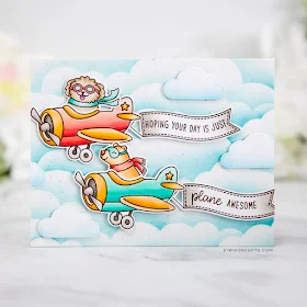 Sunny Studio Stamps: Plane Awesome Fluffy Clouds Border Dies Card by Keeway Tsao
