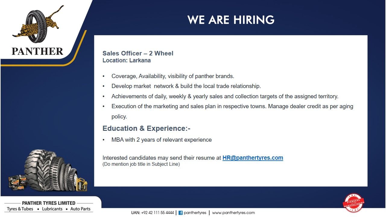 Panther Tyres Limited Jobs For Sales Officer