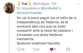 No val la pena seguir-los el rotllo de la independència de Tabàrnia, és la revolució dels rics que no volen compartir amb la resta de catalans i s'inventen uns drets històrics inexistents. Quelcom totalment fascista.