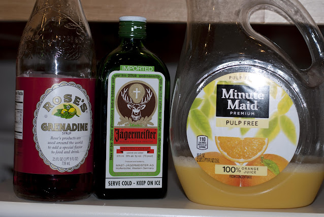 Halloween cocktail, shot, Jagermeister, orange juice
