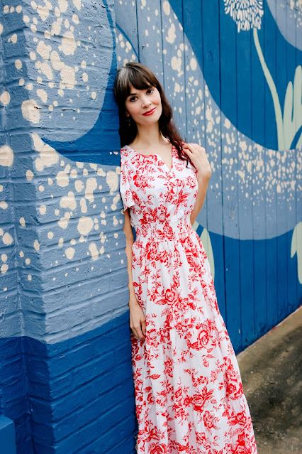 Red Flower Printed Maxi Dress from ChicWish