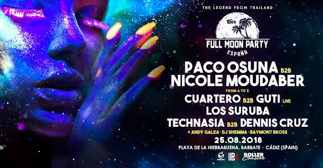 Full Moon Party España 2018, full moon party españa, full moon party, españa, 2018, line up, spain, house, tech house, deep house, techno, music, electronic music, música, música electrónica, evento, barbate, cádiz, andalucía, dj, dj set