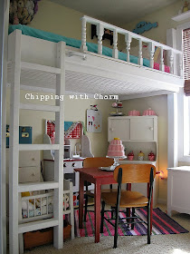 Chipping with Charm:  Getting Organized with Junk, Small Space Lofted Cottage Bed...http://chippingwithcharm.blogspot.com/