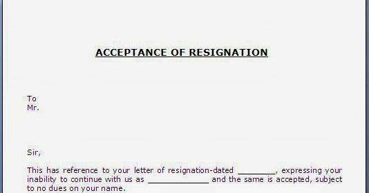 Acceptance of Resignation Letter