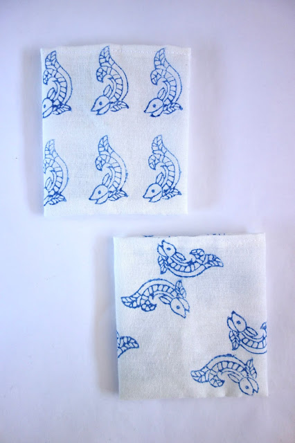 reusable gift bag, block printing tutorial, wood blocks, fabric crafts, blah to TADA, stamping, bird wood block, tree wood block, fish wood block, printing on fabric, crafts, handmade, uses for fabric scraps