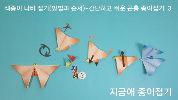 나비 접기의 날개 모양 자르기와 완성입니다.