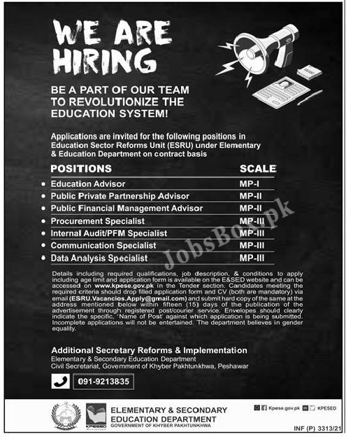 Elementary & Secondary Education Department KPK Jobs 2021