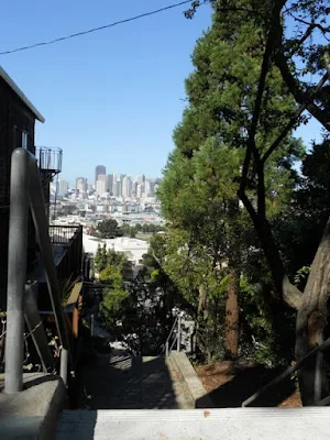 San Francisco skyline view from a stairway walk in Potrero Hill