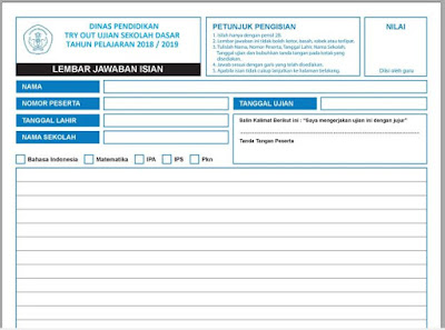 LJU Isian (Lembar Jawaban Ujian Isian) Tryout SD/MI Tahun Pelajaran 2018/2019-https://gurujumi.blogspot.com/