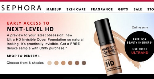 Sephora Free Make Up For Ever Ultra HD Foundation Sample Promo Code