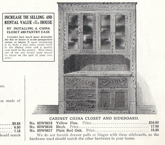 black and white rendering of china cabinet in 1915 Sears building supplies catalog