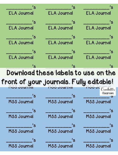 Free journal labels for the front of student learning journals, Fully editable.