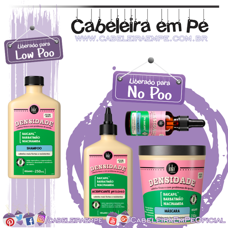 Shampoo (Low Poo), Acidificante, Máscara e Tônico Noturno (liberados para No Poo) - Lola