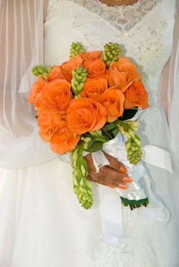 Beautiful bridal bouquet of apricot roses