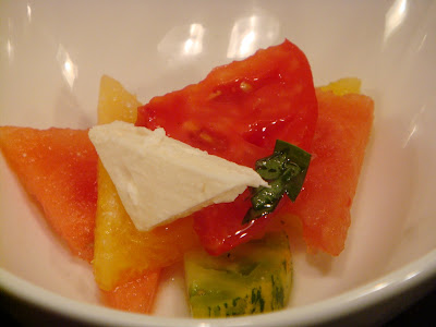 Watermelon, feta, and heirloom tomato salad