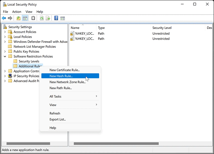 13-Local-Security-Policy-New-Hash-Rule
