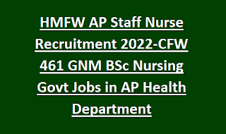 HMFW AP Staff Nurse Recruitment 2022-CFW 461 GNM BSc Nursing Govt Jobs in AP Health Department
