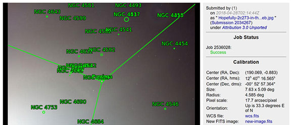 What is was, was about 2 degrees too low in altitude for 3c273 (Source: astrometry.net)