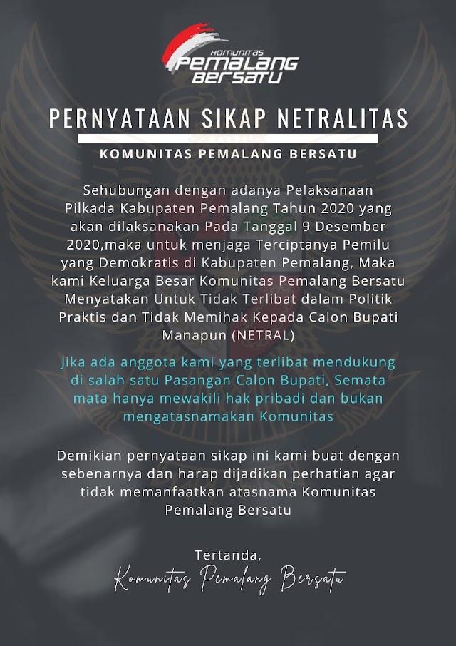 Komunitas Pemalang Bersatu dalam menyikapi adanya Pilkada Pemalang 2020