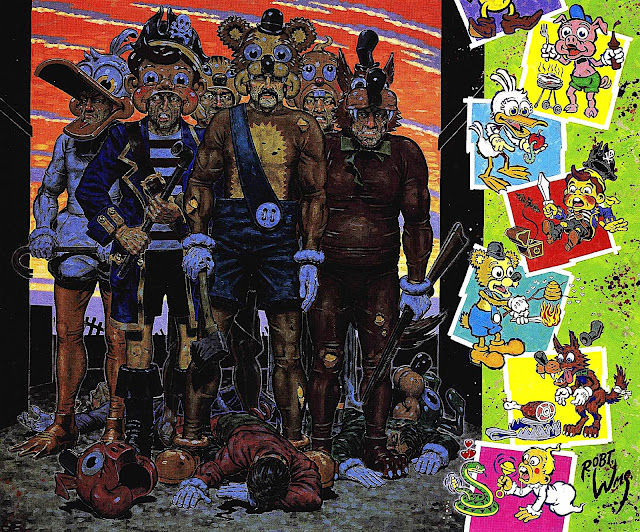 a Robert Williams painting of ugly violent childish men