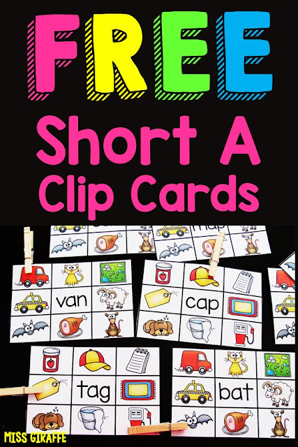 Free short a activities - adorable clip cards for reading CVC words practice!