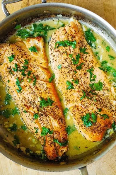 TROUT WITH GARLIC LEMON BUTTER HERB SAUCE