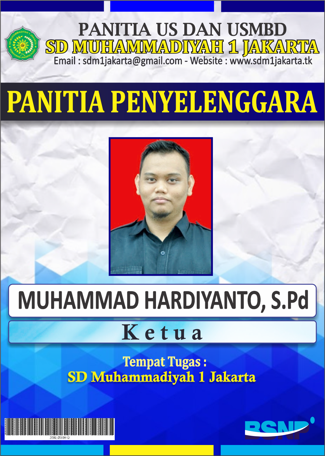  Desain  ID  Card  Panita US MBD SD Muhammadiyah 1 Jakarta
