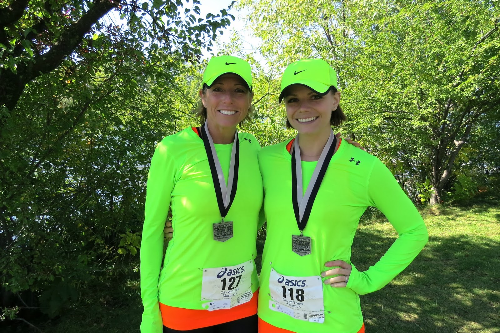 Mom and Daughter Marathoners, Bright Running Outfits