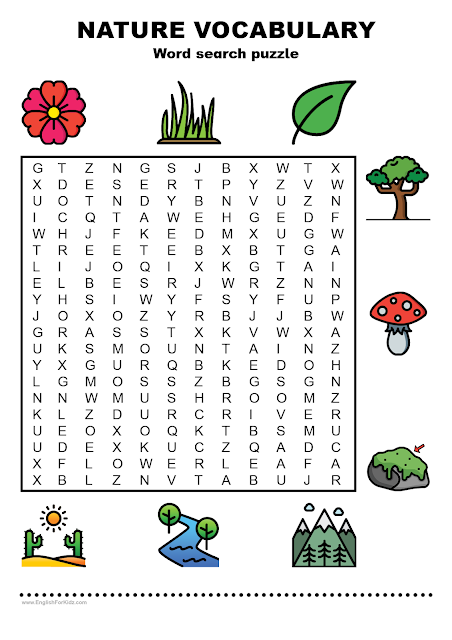 Nature vocabulary worksheet - word search puzzle