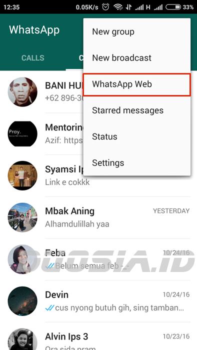 Menu WhatsApp Web