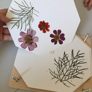 Tickled by the Creative Bug - Revealing pressed wildflowers and leaves inside a wooden flower press