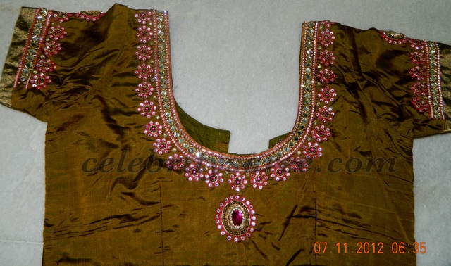 Stone and Mirror Work Blouse Designs