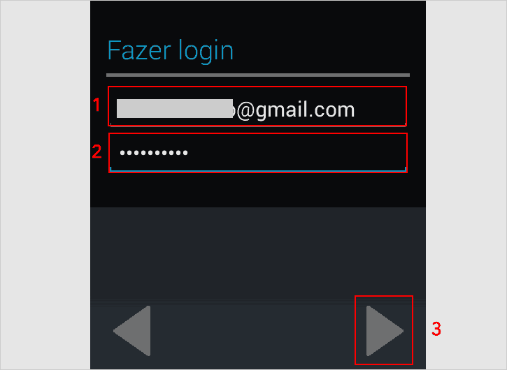 Fazendo login em uma conta Gmail no aplicativo