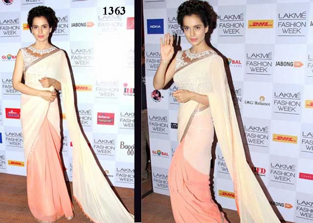 1363-Bollywood Actress Kangna Ranaut beautiful in half and half plain georgette saree
