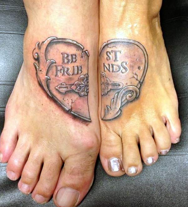 This is an awesome best friend matching heart tattoo designs on the feet