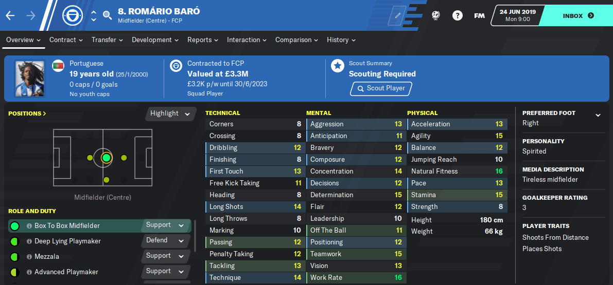 Romario Baro: Starting Attributes in FM2020