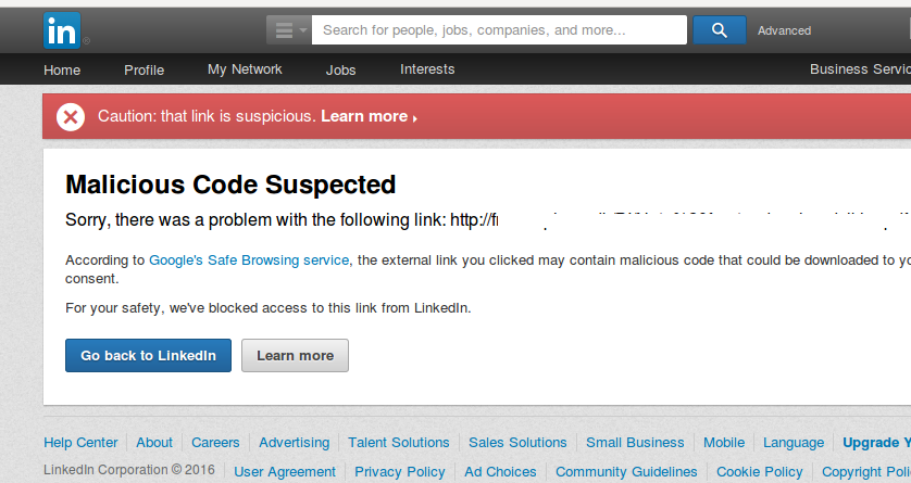 Malicious job link detected on LinkedIn @ruralict.com