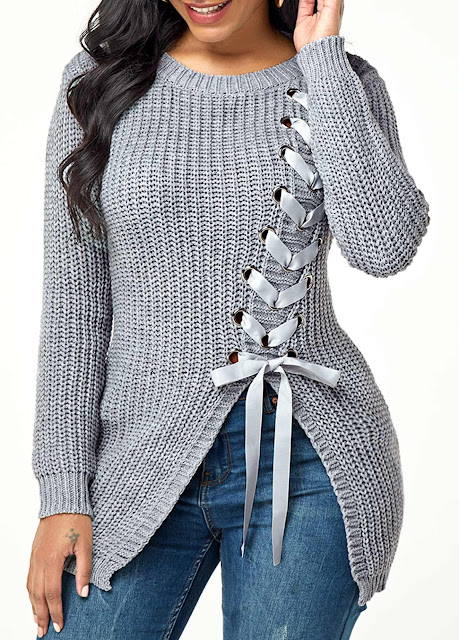 lace up sleeve sweater