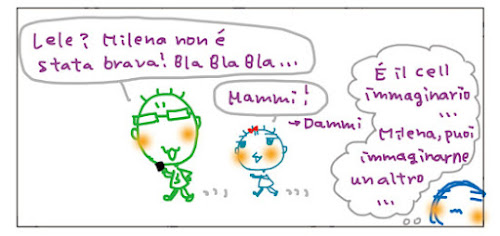 Lele? Milena non e' stata brava! Bla Bla Bla... Mammi! Dammi E' il cell immaginario... Milena, puoi immaginarne un altro...