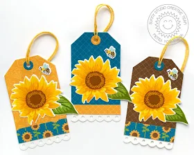Sunny Studio: Sunflower Fields Layered Flower & Bumble Bee Gift Tags (using Build-A-Tag dies & Colorful Autumn 6x6 Paper)