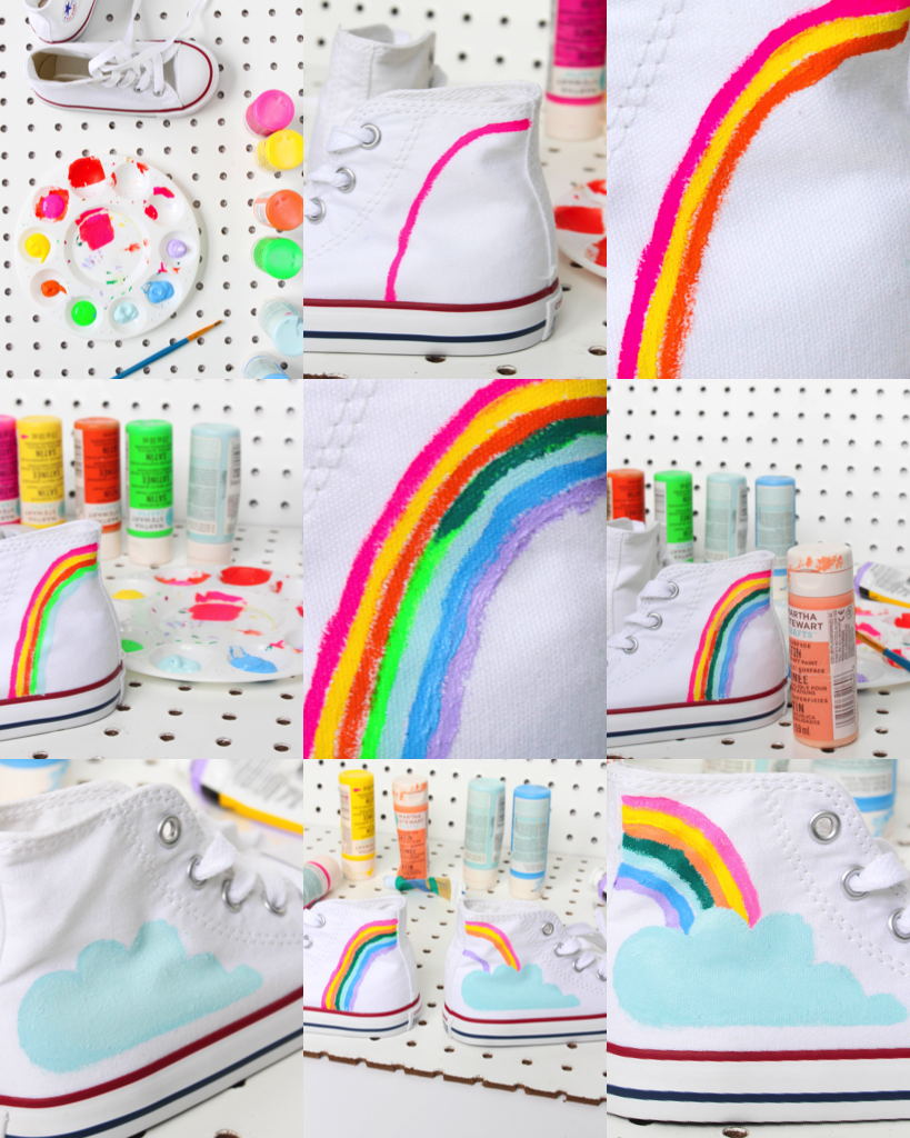 These DIY Boden inspired rainbow shoes are so cool! Perfect for celebrating spring! 