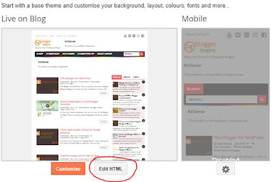 Edit HTML option in Blogger Dashboard Theme Setting