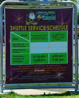 enchanted kingdom shuttle service schedule