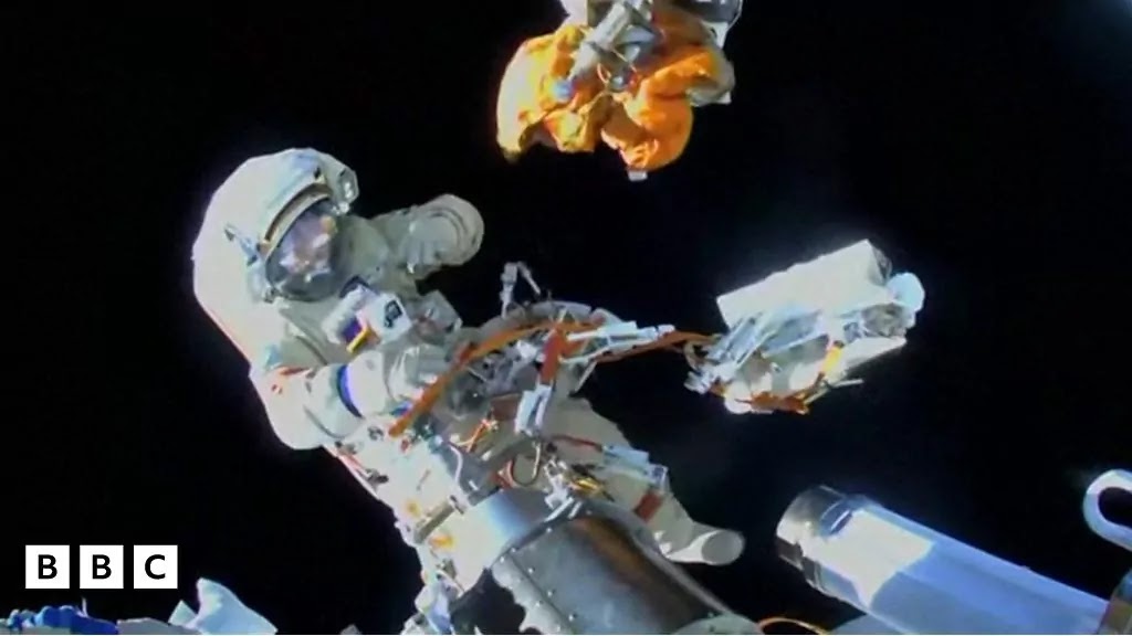 Cosmonauts Move Experiment Airlock and Complete Spacewalk