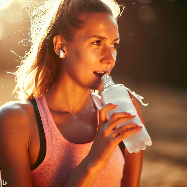 pretty girl drinking sports drink after running